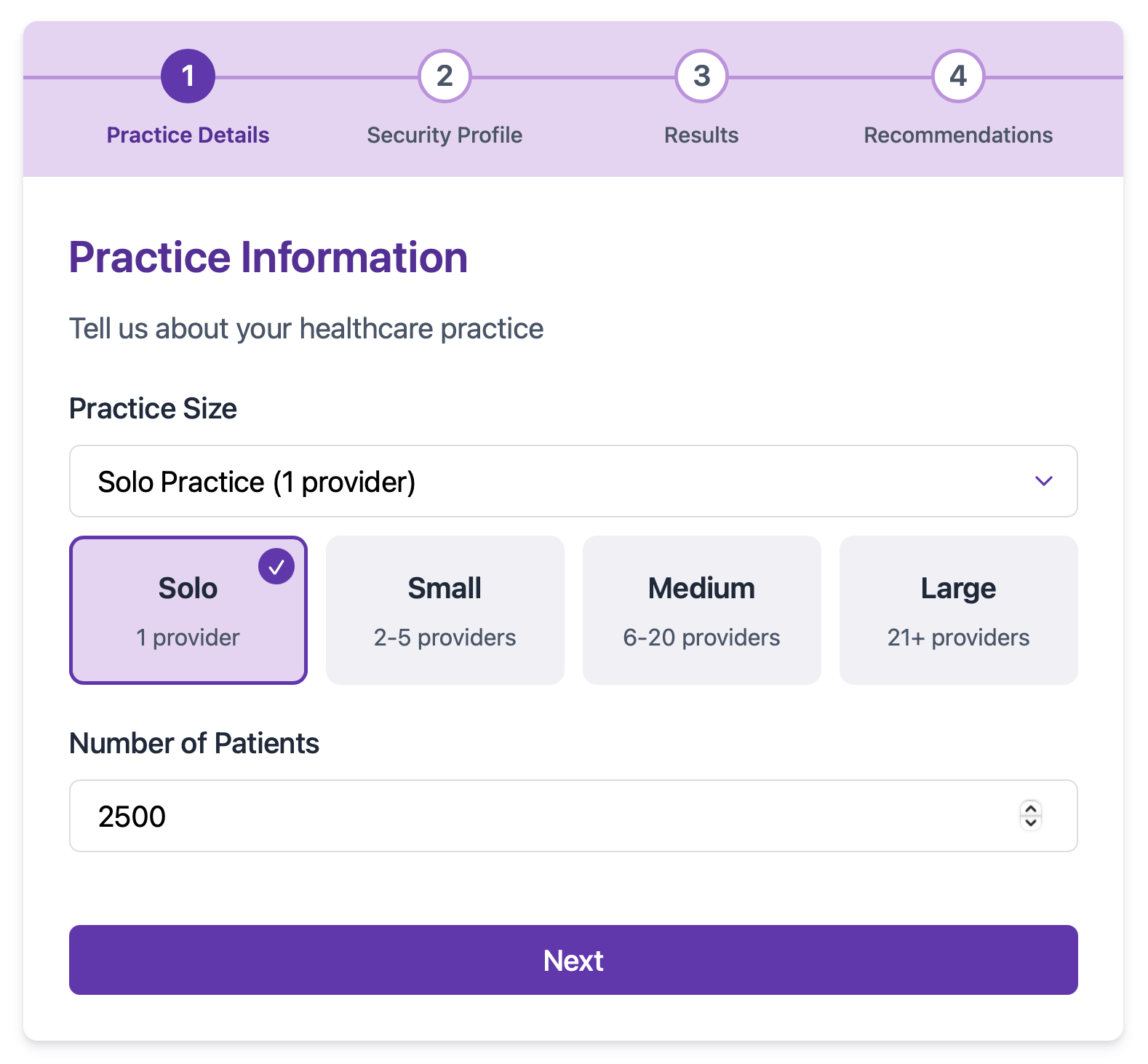 Patient Protect HIPAA Breach Cost Calculator practice information step