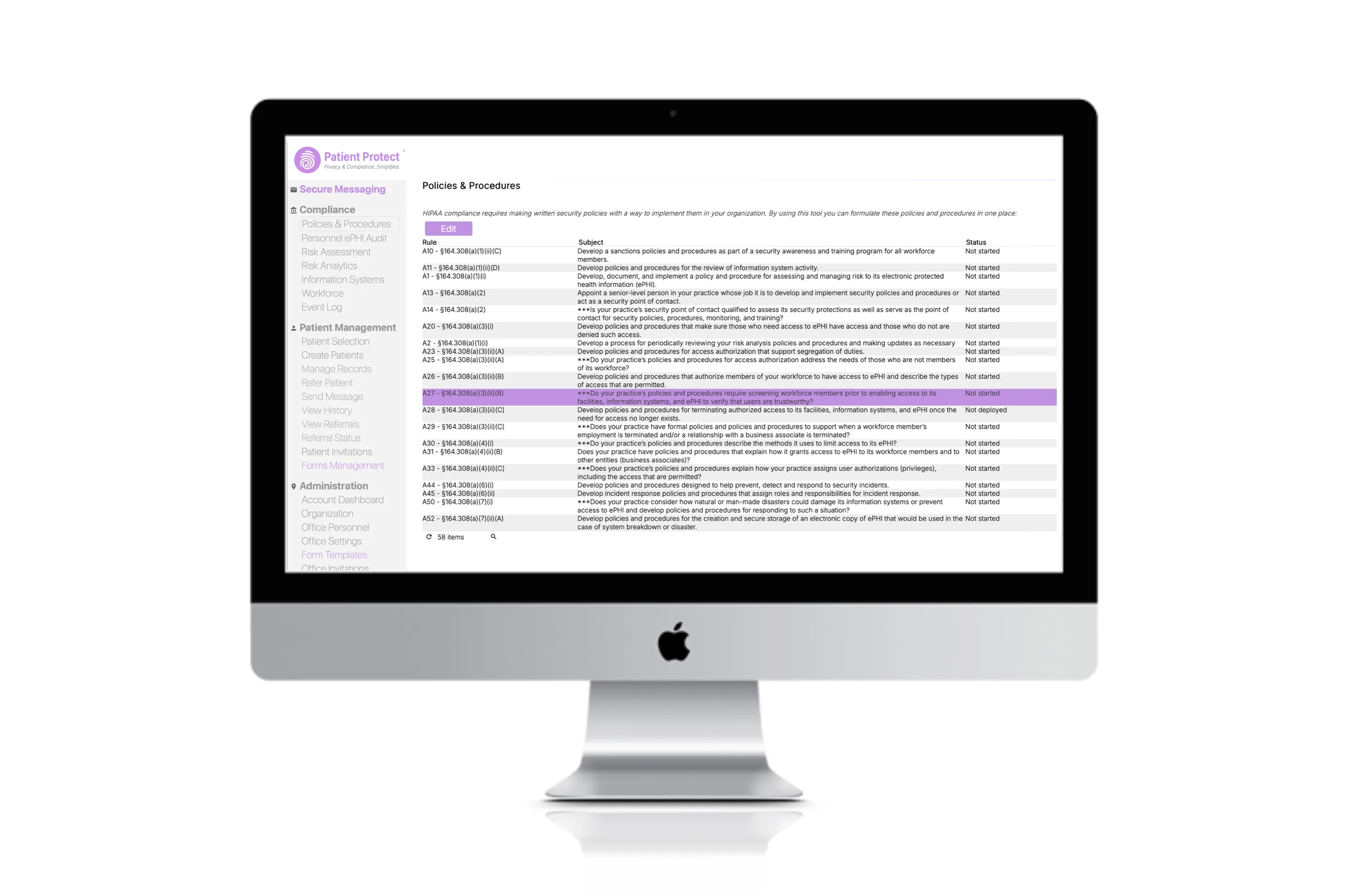 Patient Protect HIPAA policy generation and training management dashboard