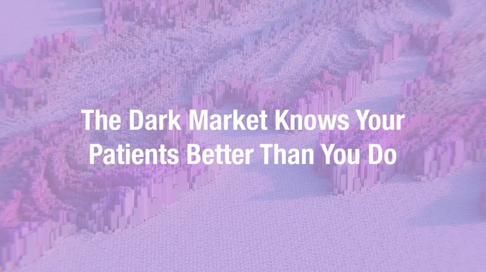 Dark web marketplace visualization showing stolen patient health records listed for sale